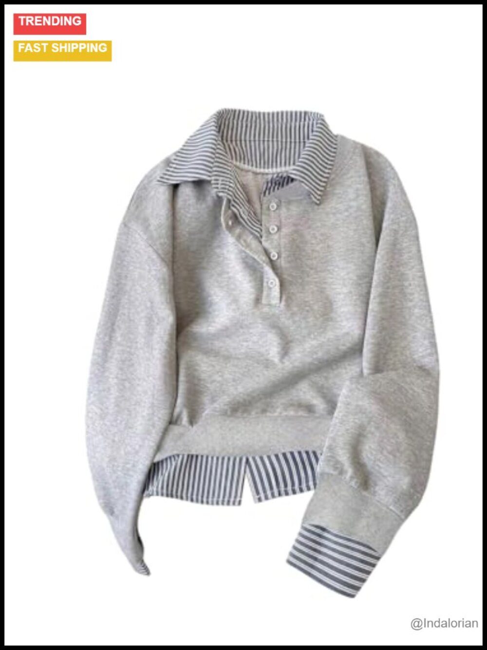 Preppy Striped Collared Button Front Oversized Pullover Sweatshirt